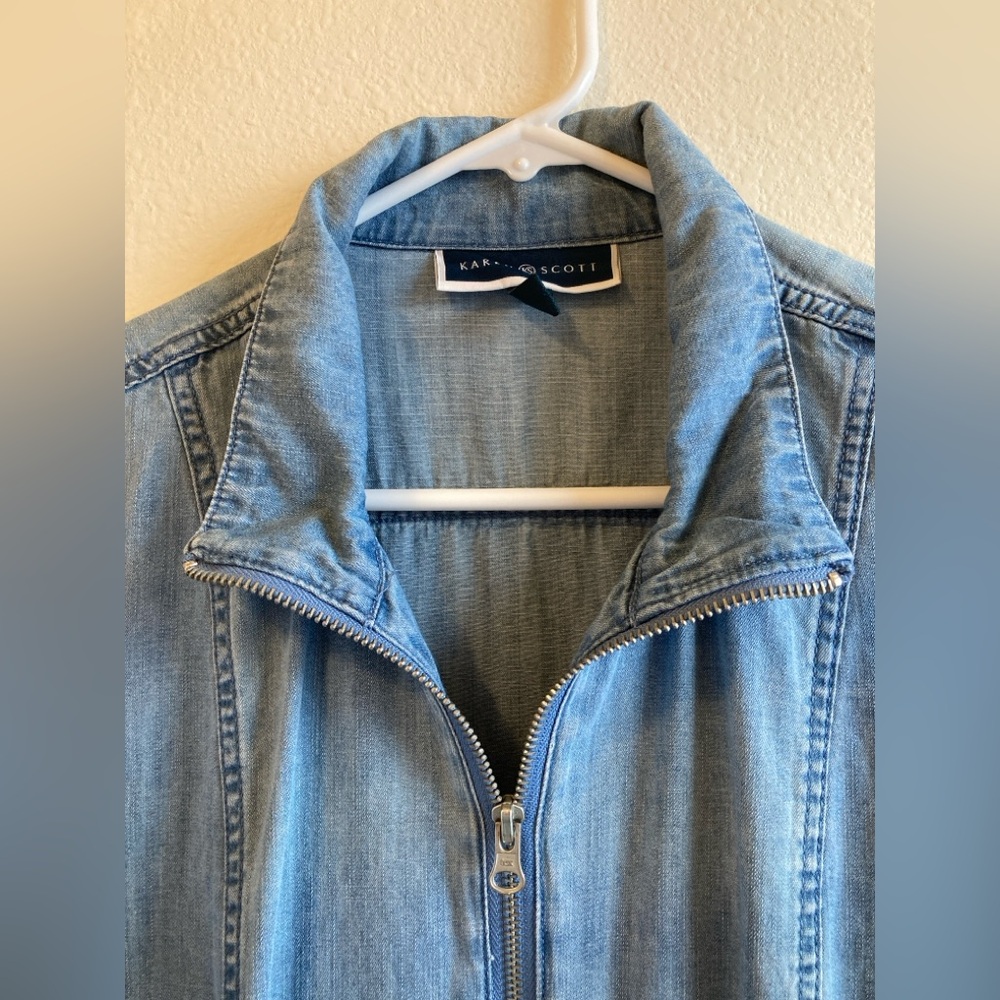 Karen Scott Light Blue Jean Jacket Size S Zip Front Mock Neck - Picture 6 of 11